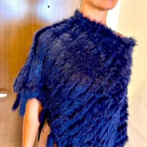 100% LAPIN RABBIT FUR NAVY BLUE Shawl! Great Condition! Super Soft & Lightweight